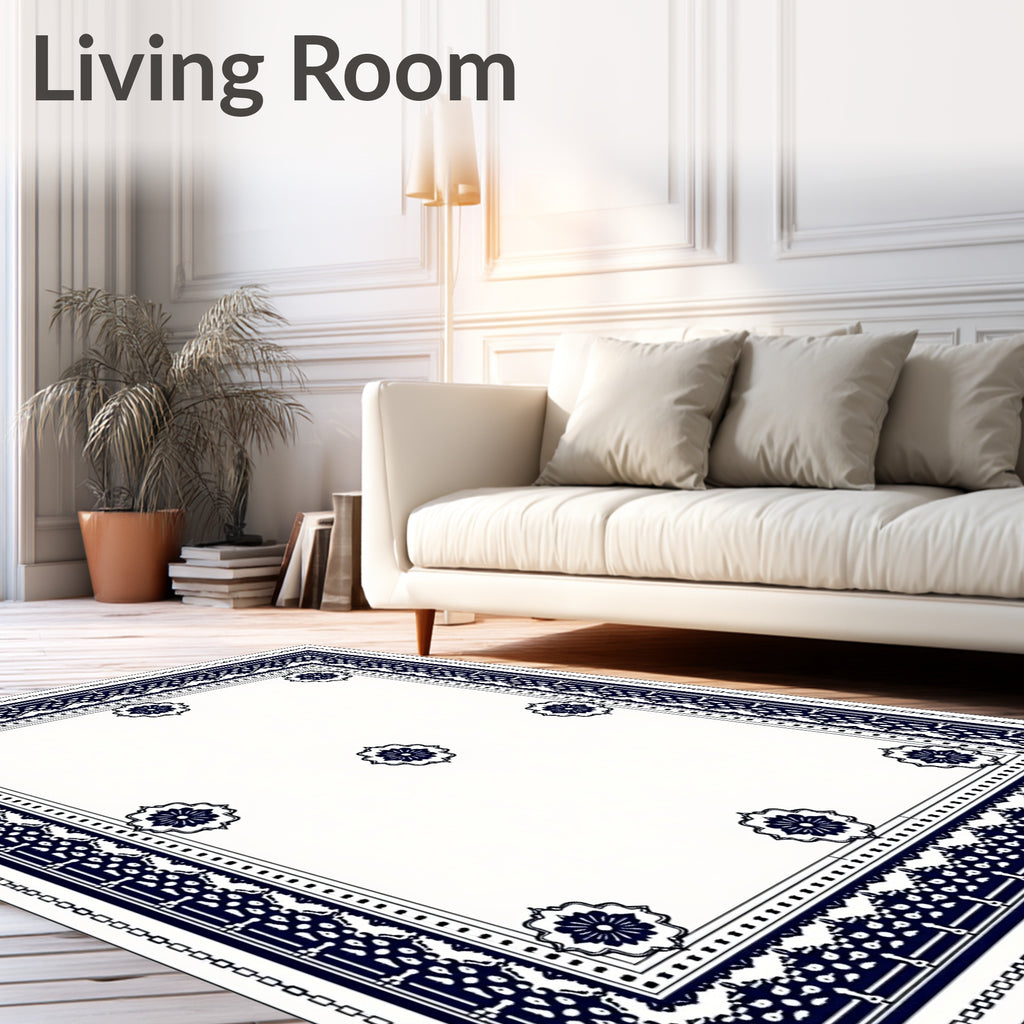 Classic Damask Floral Lattice Border Rug