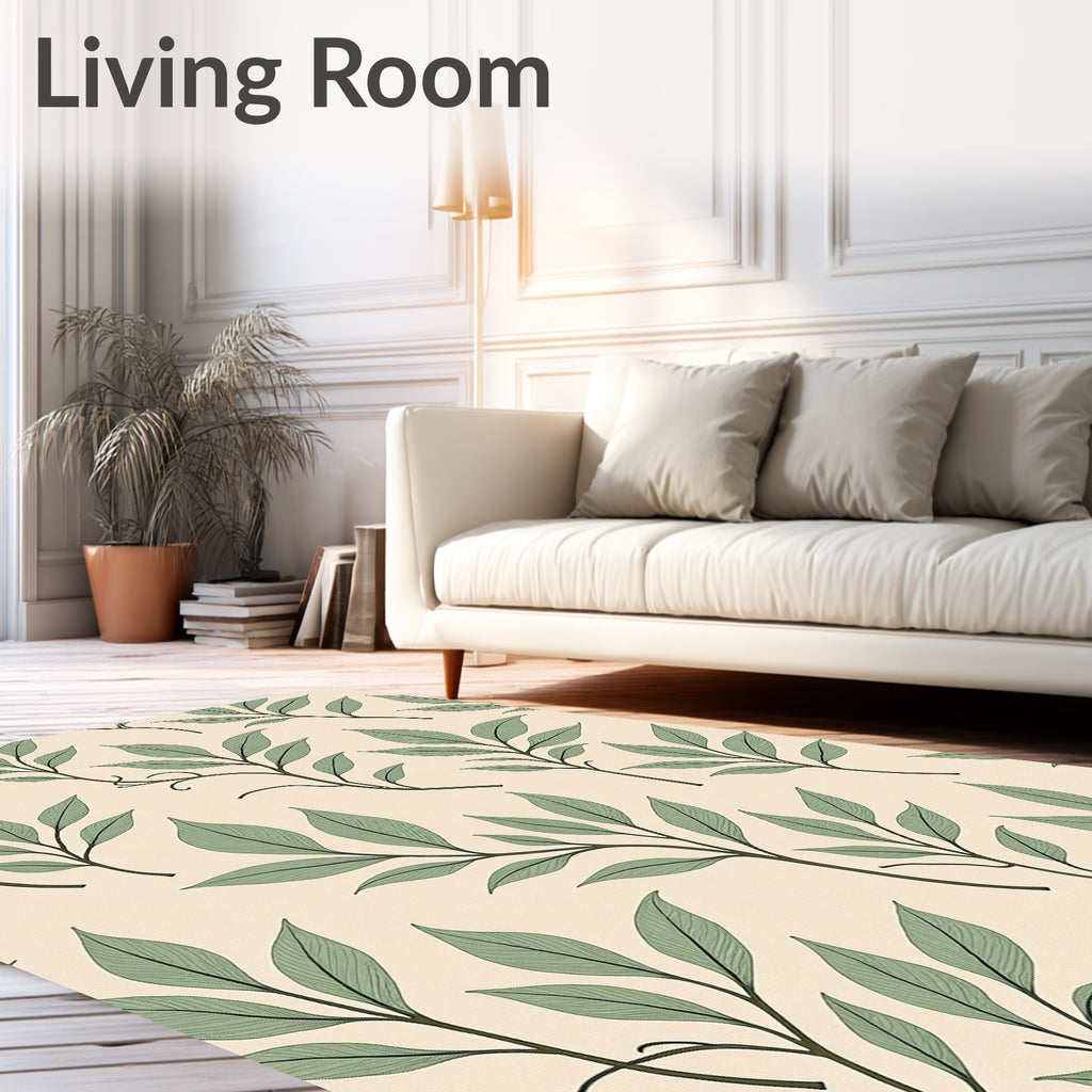 Leafy Branch Patterned Light Beige Rug