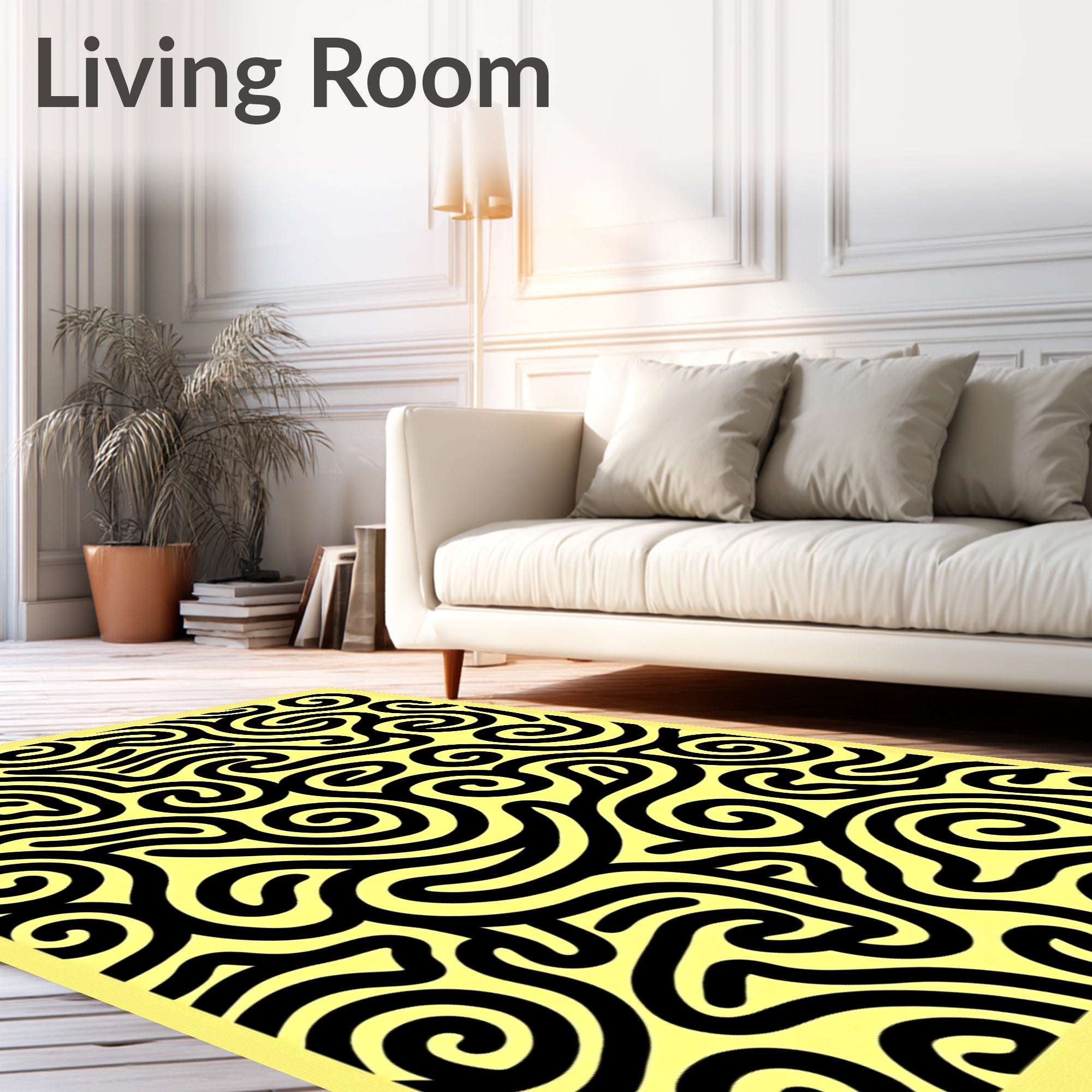 Bold Black Swirl Patterned Rug