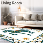 Dark Blue Horse Geometric Border Design Rug