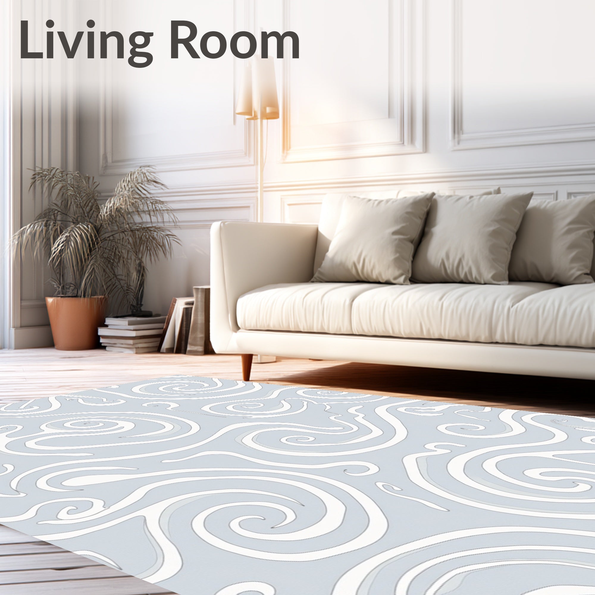 Abstract Swirls Light Blue Graphic Rug
