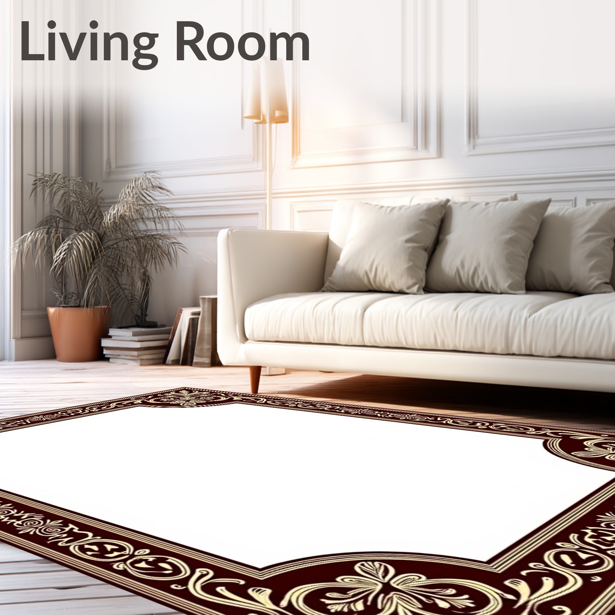 Elegant Red Gold Floral Border Rug