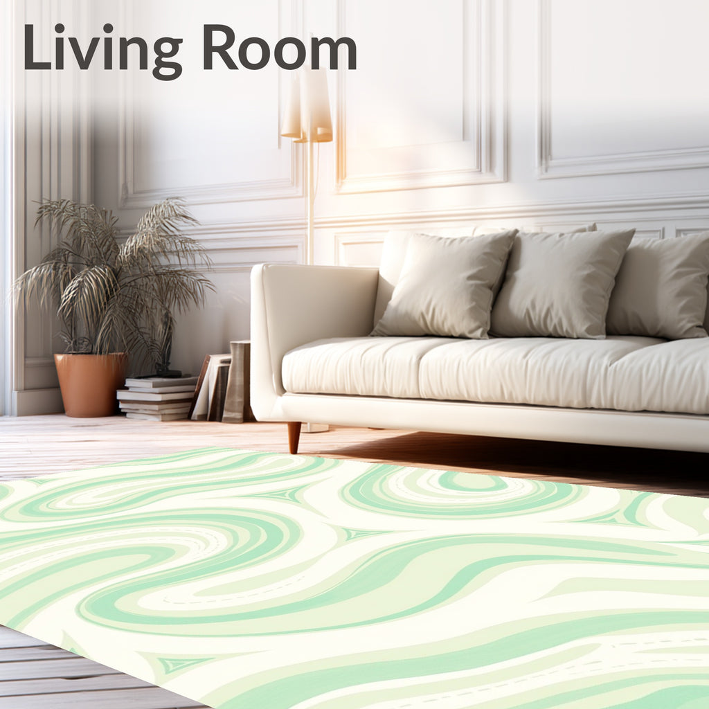 Flowing Swirls Green Cream Pattern Rug
