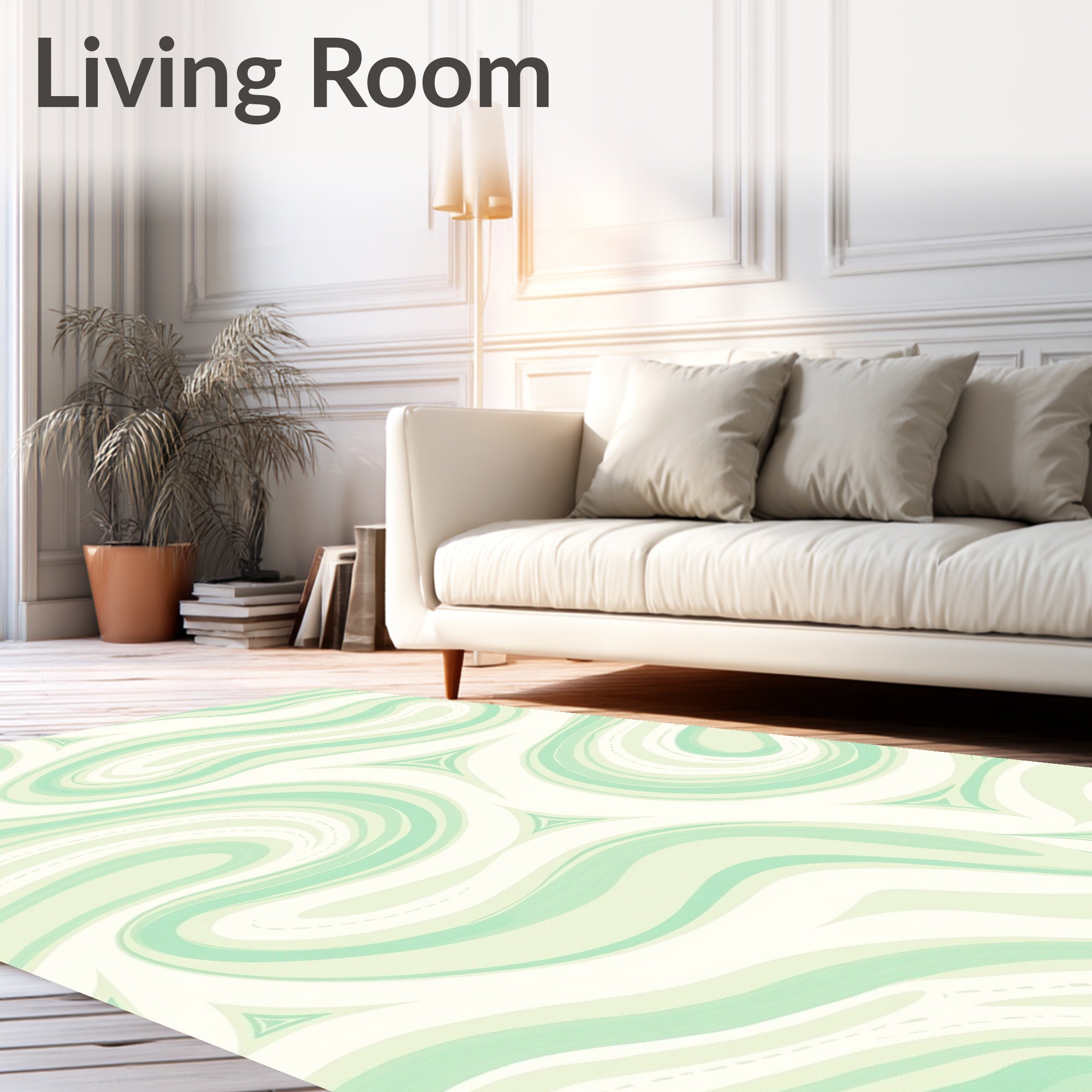 Flowing Swirls Green Cream Pattern Rug