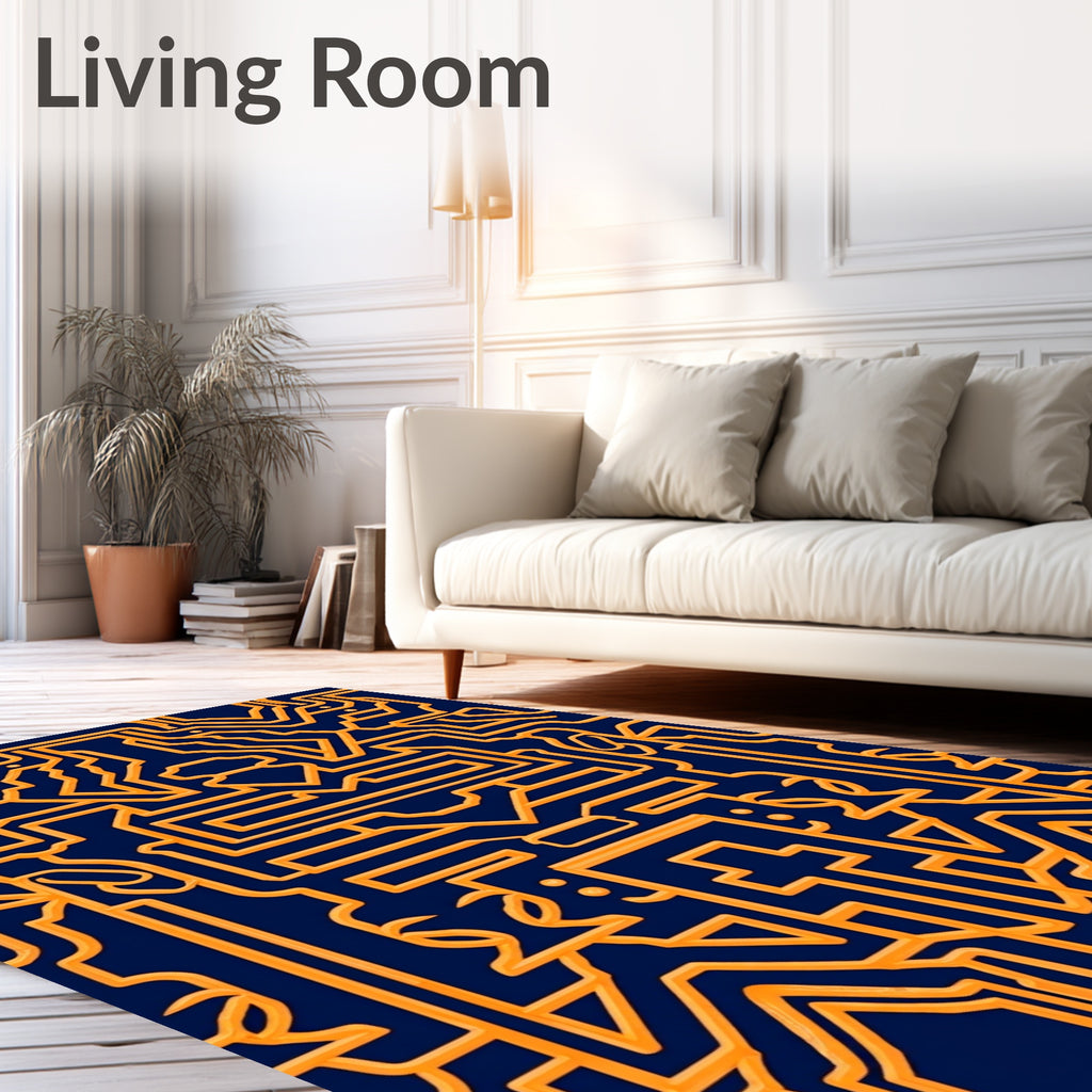 Intricate Orange Geometric Line Art Rug