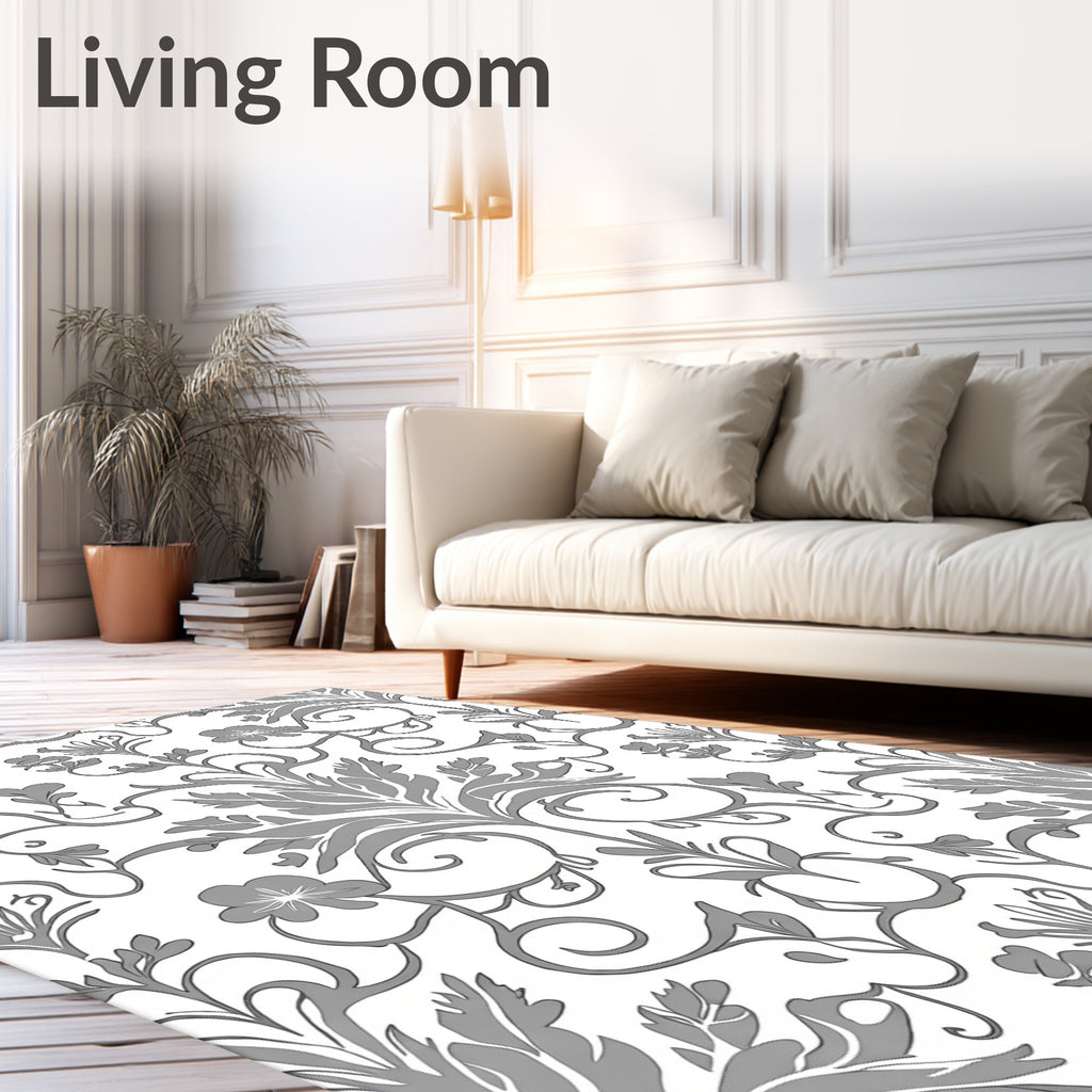 Classic Floral Scrollwork Gray Pattern Rug