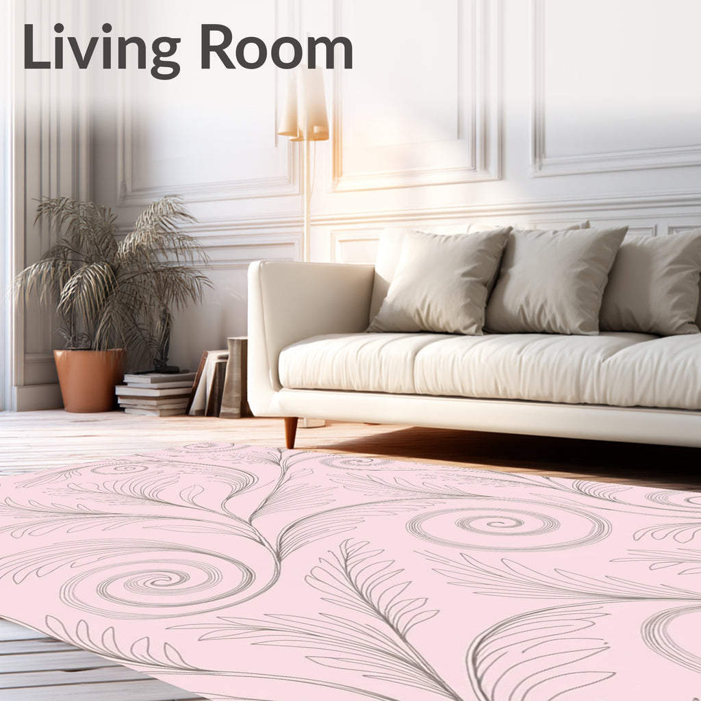 Elegant Pink Floral Swirl Pattern Rug