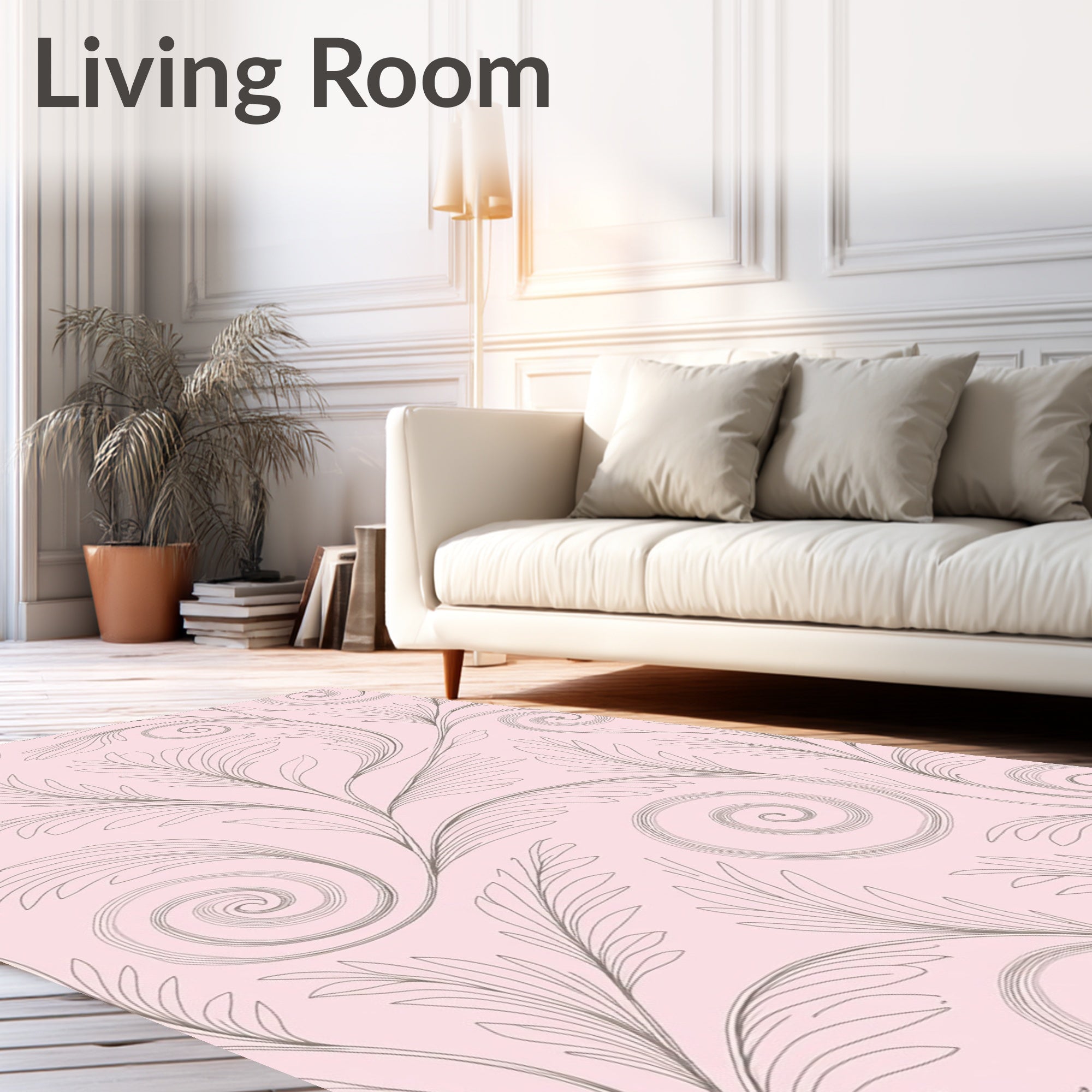 Elegant Pink Floral Swirl Pattern Rug