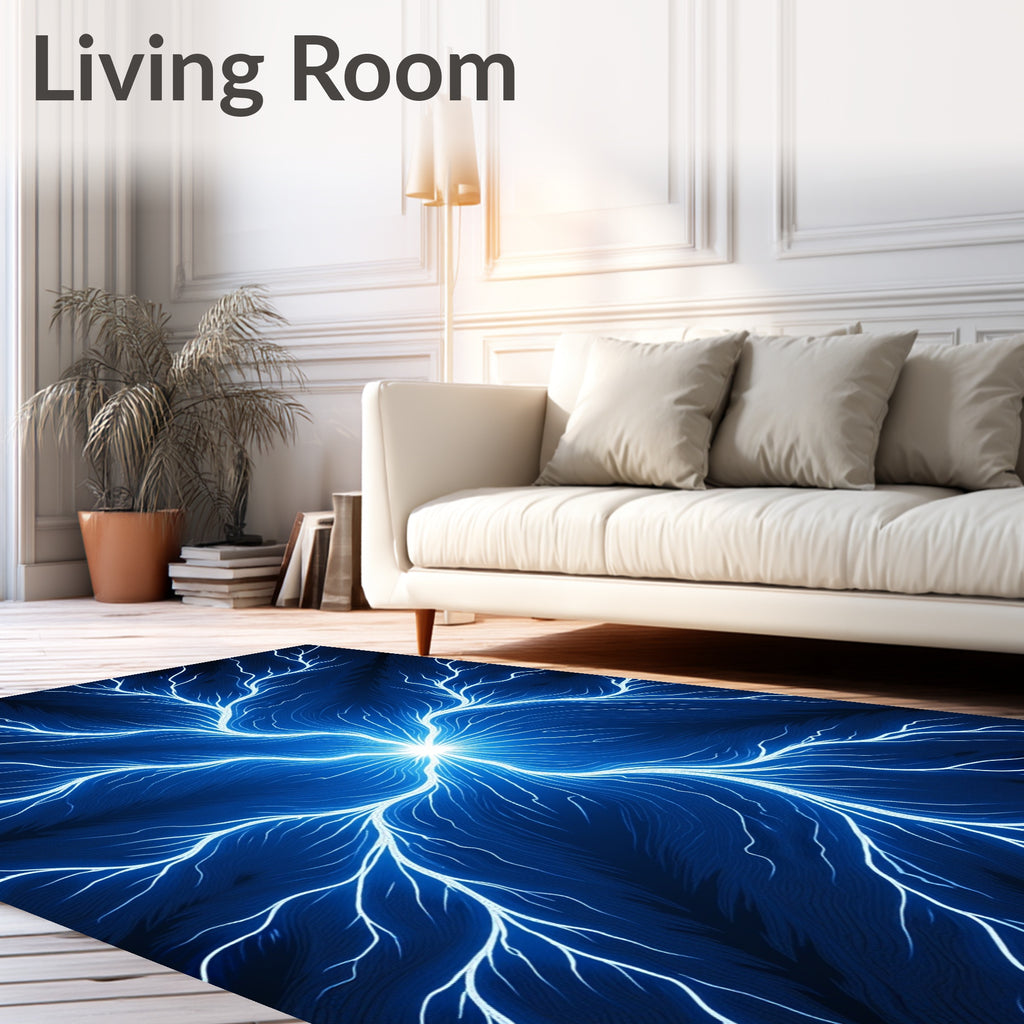 Electric Blue Branching Pattern Design Rug
