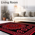 Bold Red Floral Mandala Bordered Design Rug