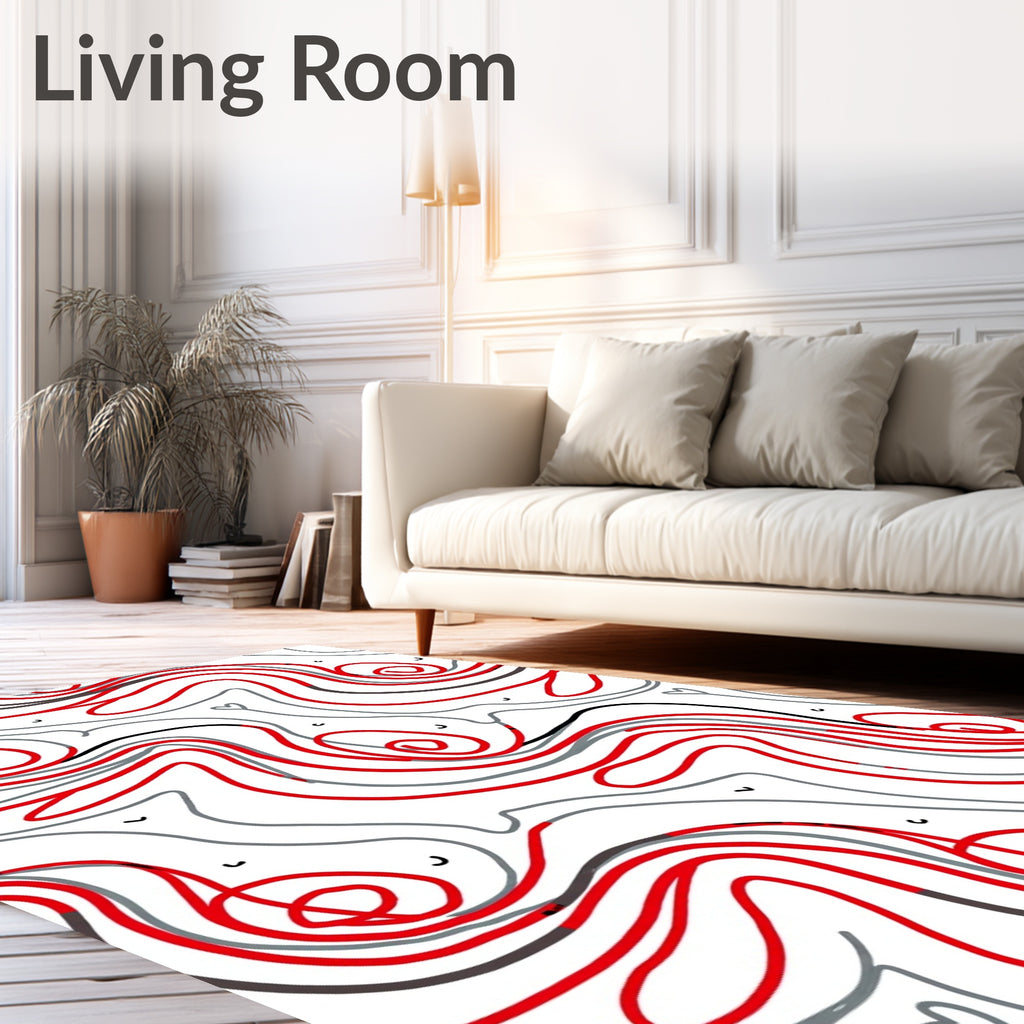 Abstract Red Heart Swirl Pattern Rug