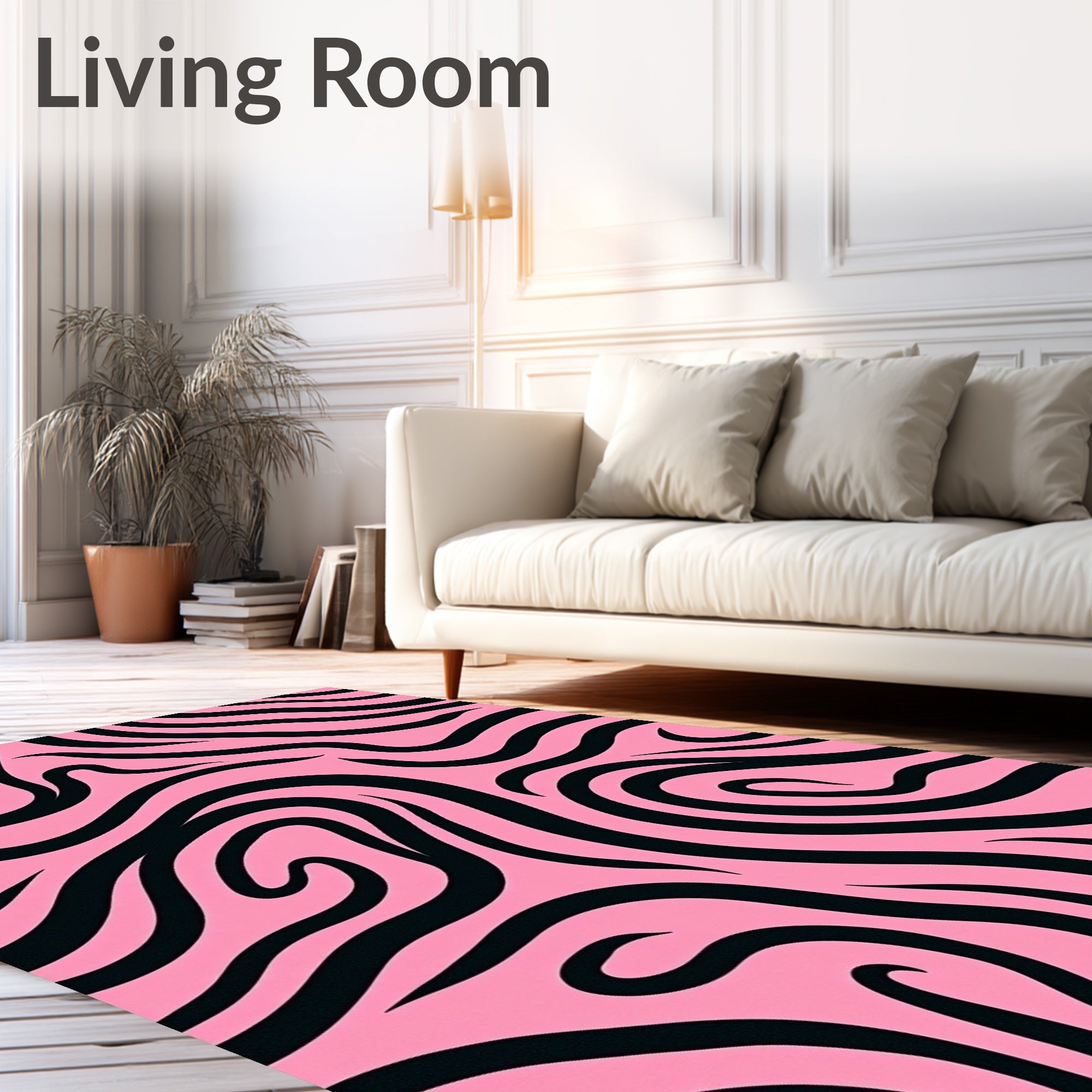 Pink Black Wavy Stripe Design Rug