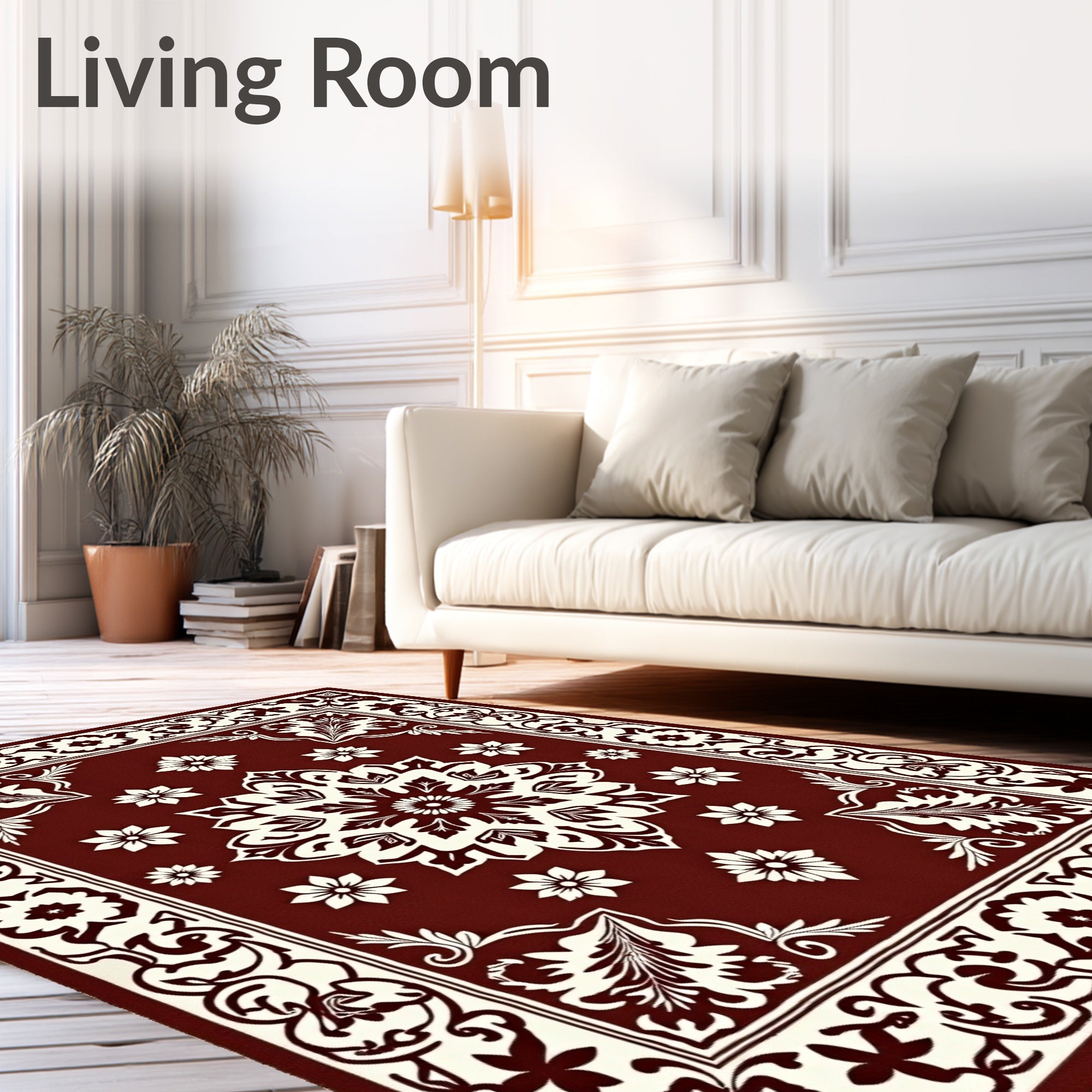 Rich Red Floral Medallion Pattern Rug