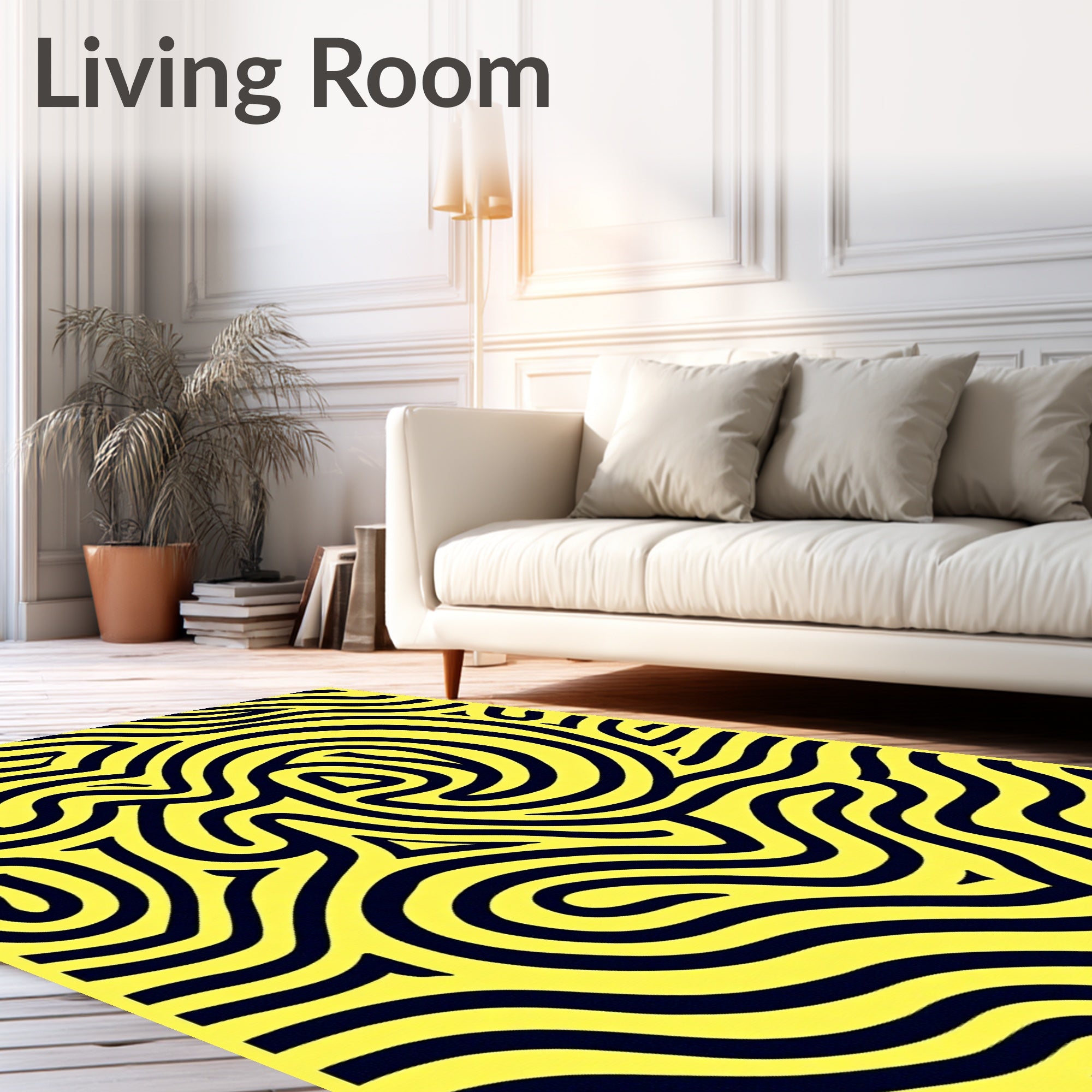 Vibrant Yellow Swirl Pattern Rug