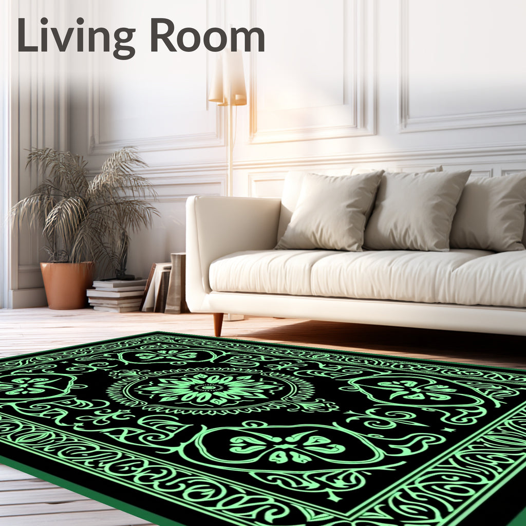 Art Deco Style Floral Border Rug