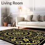 Black Gold Intricate Floral Mandala Design Rug