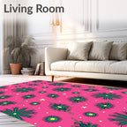 Fuchsia Green Floral Star Burst Rug
