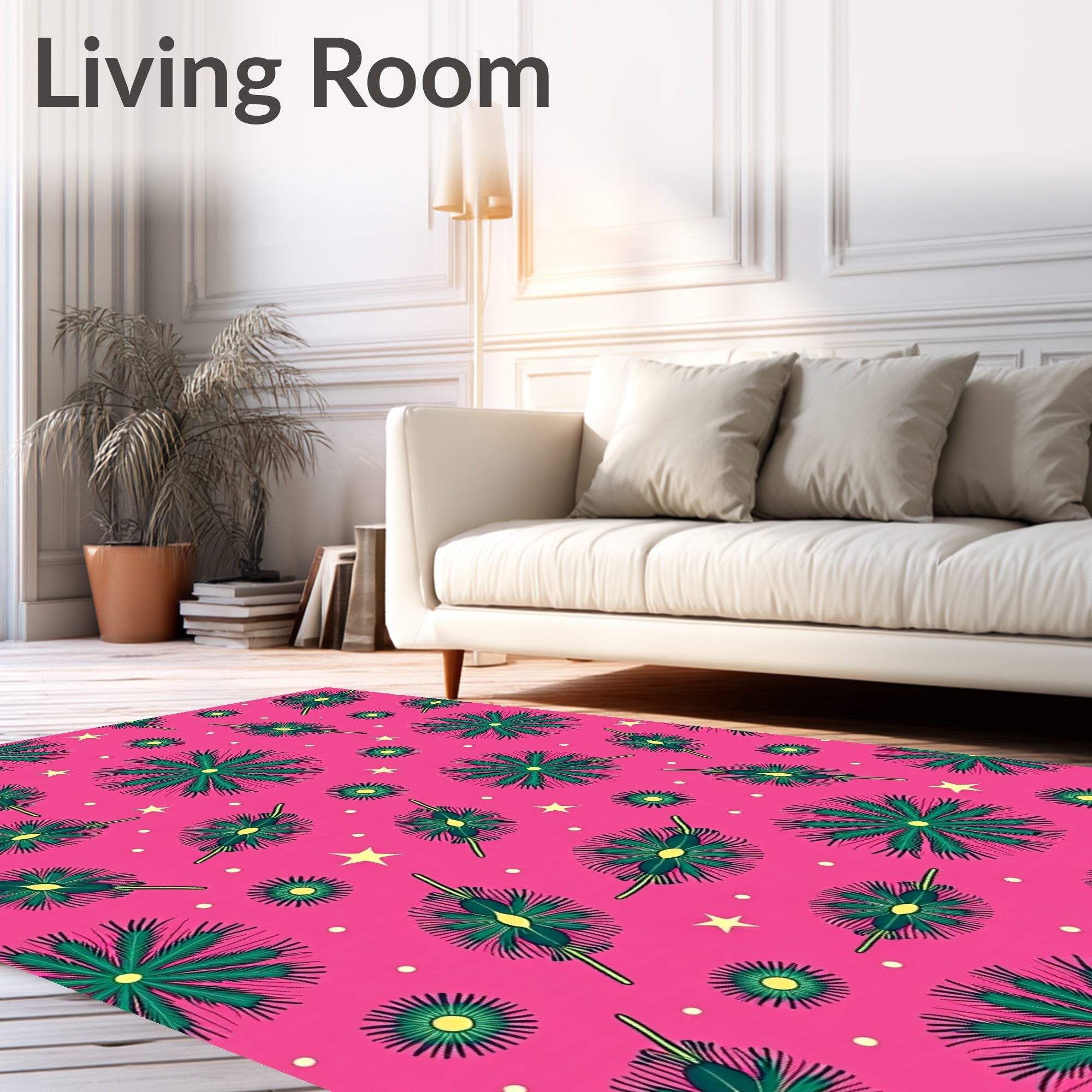 Fuchsia Green Floral Star Burst Rug