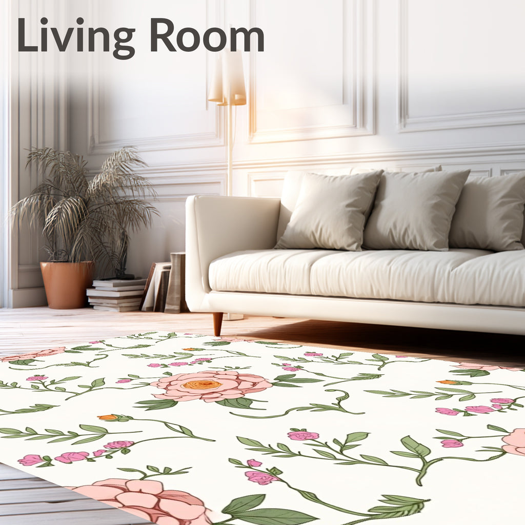 Pink Floral Garden Botanical Pattern Rug