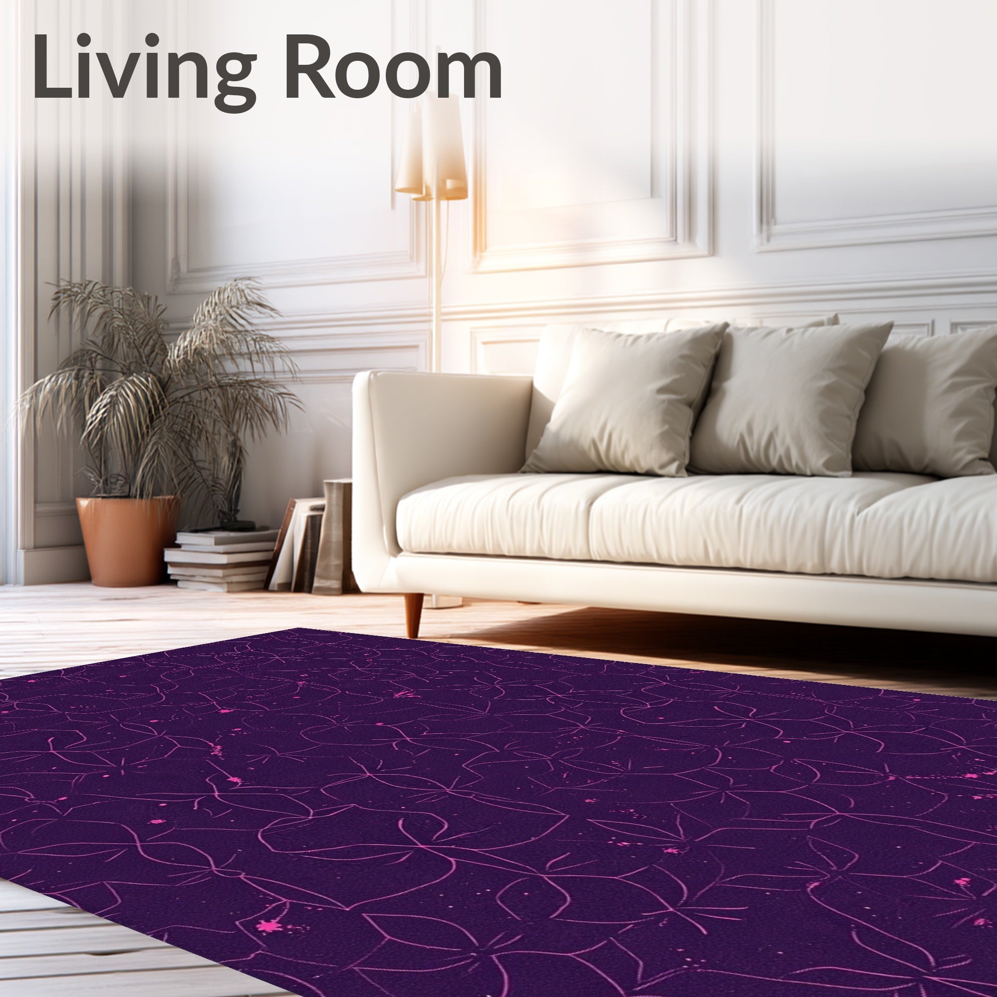 Dark Purple Geometric Floral Splatter Rug