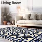 Contrasting Swirls Geometric Border Design Rug