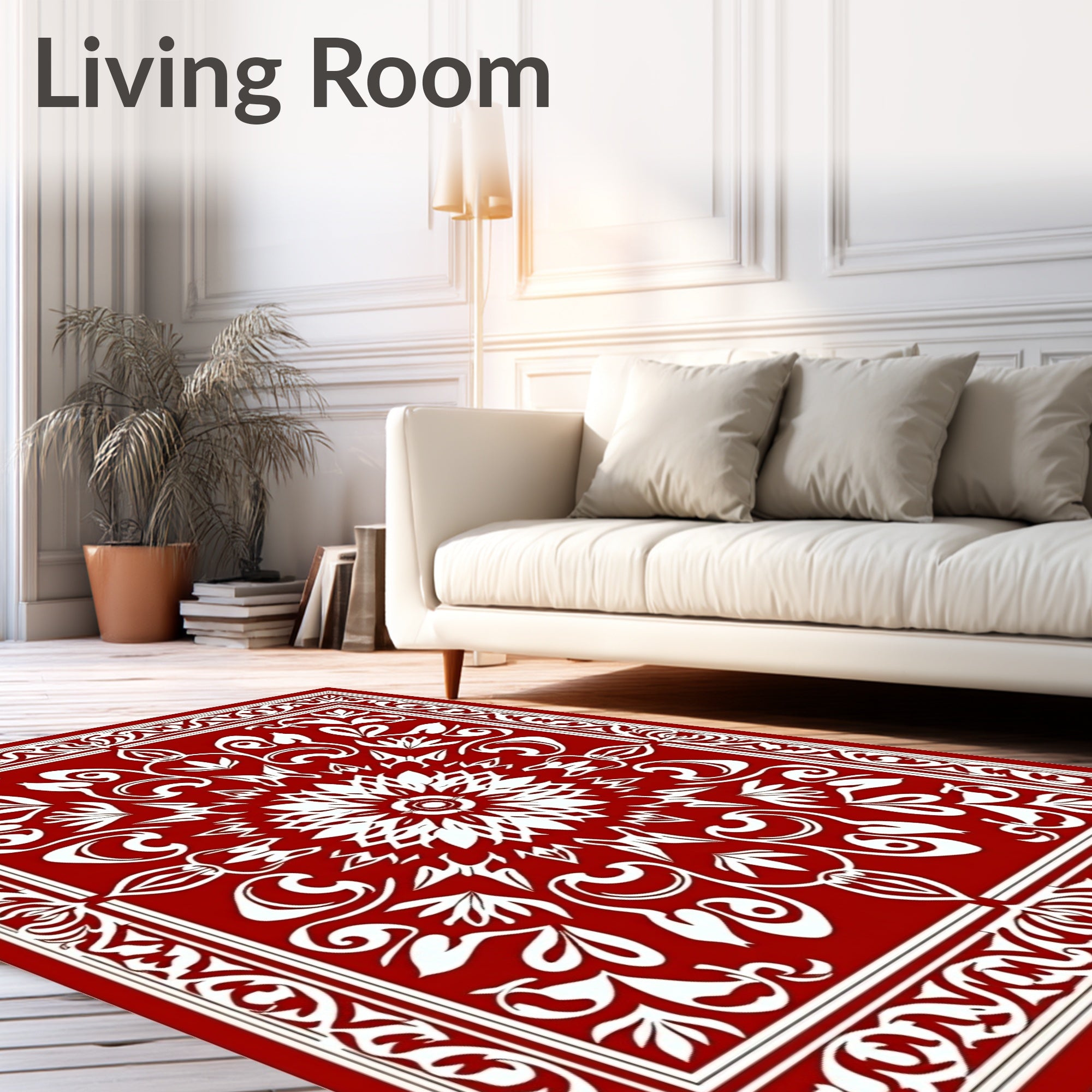 Bold Red White Floral Mandala Rug