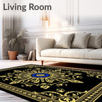 Ornate Floral Mandala Black Gold Rug