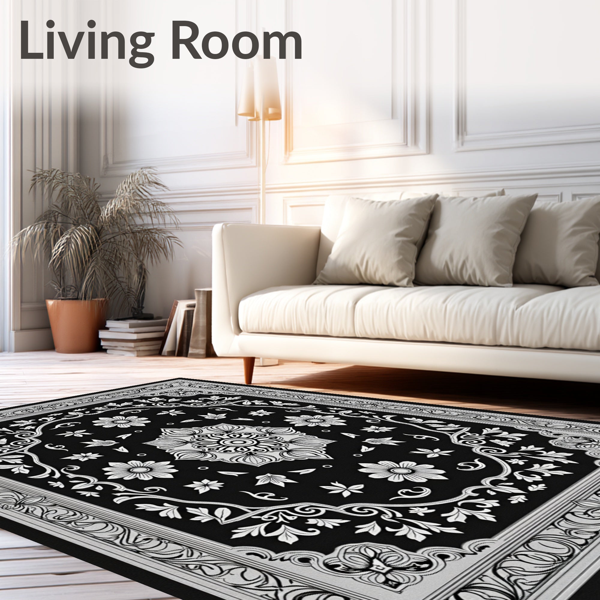 Elaborate Floral and Leaf Mandala Design Rug