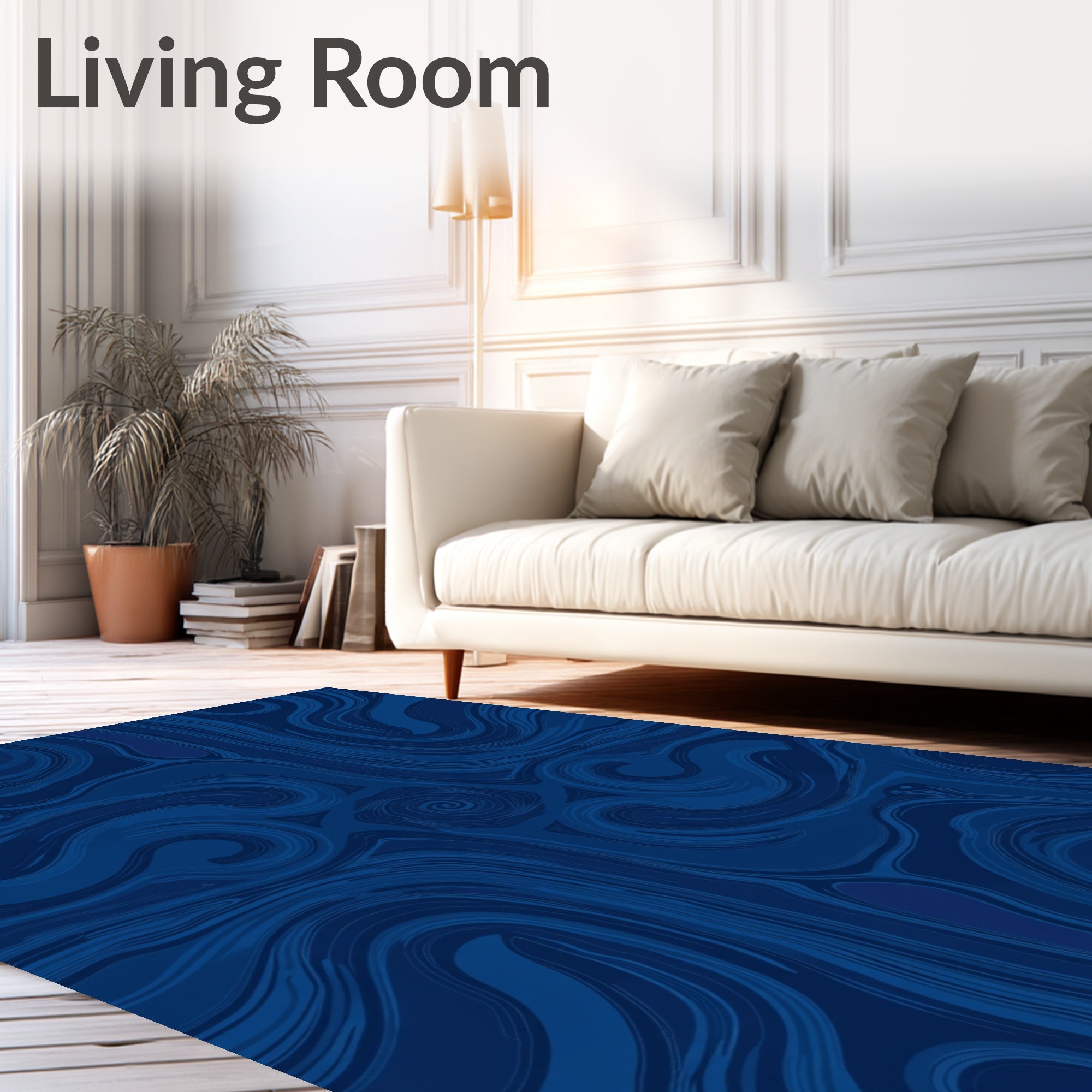 Deep Blue Swirl Marble Pattern Rug