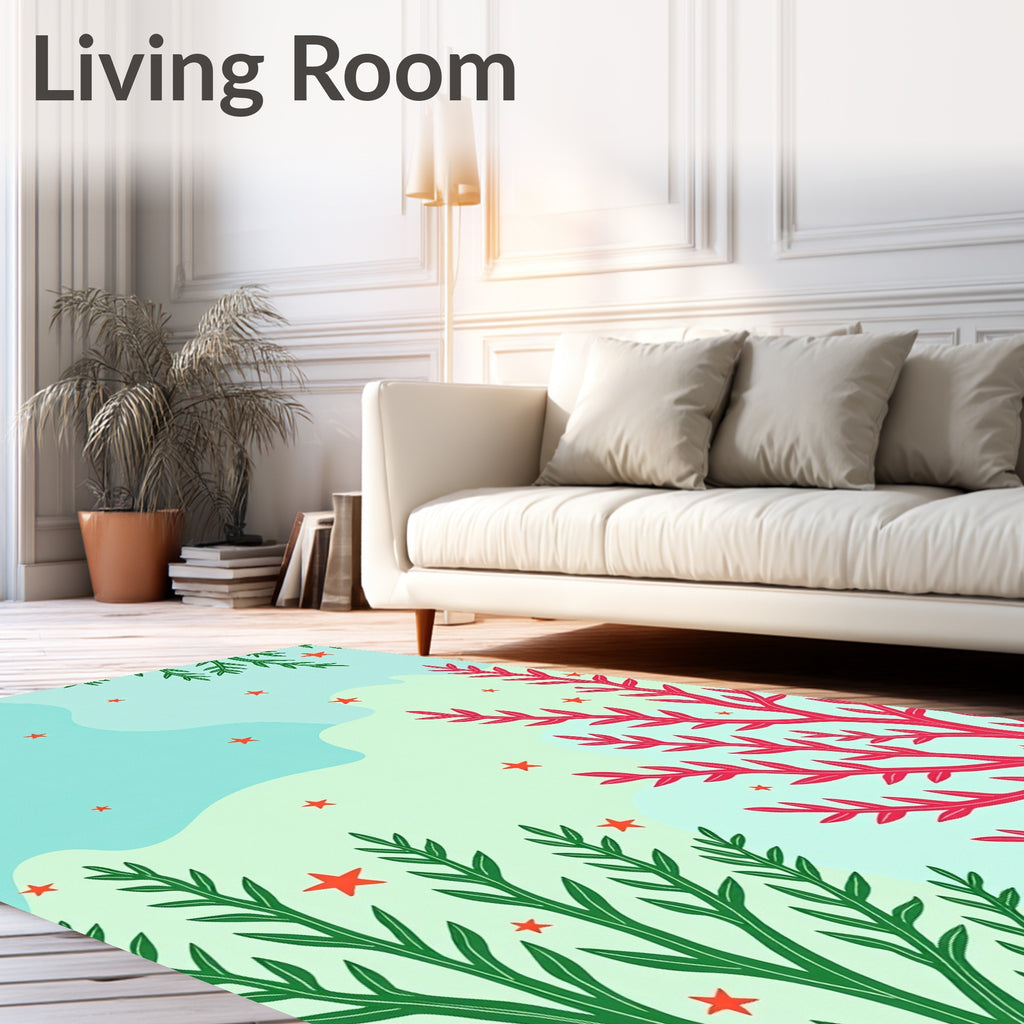 Whimsical Red and Green Coral Stars Rug