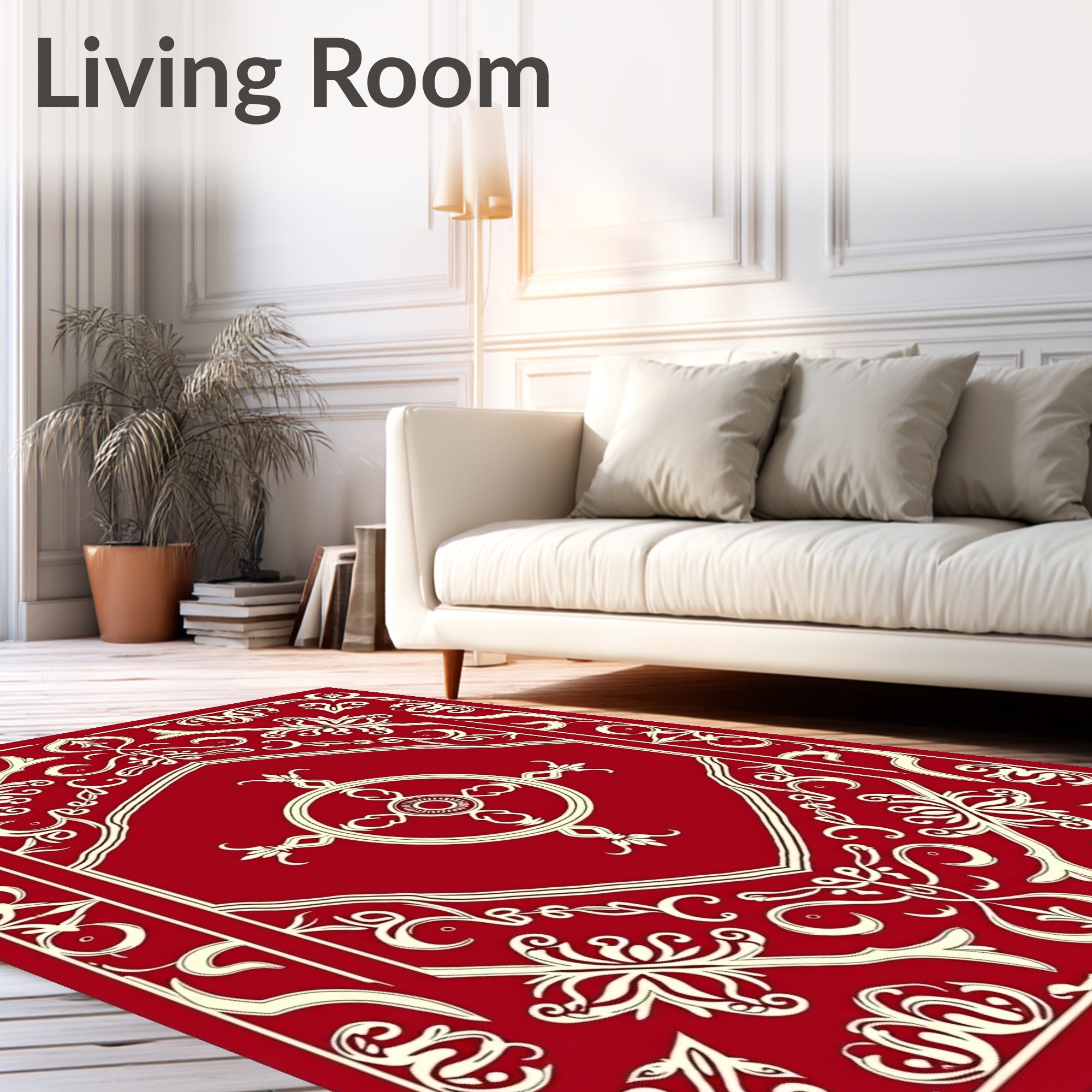 Crimson Floral Symmetry Design Rug