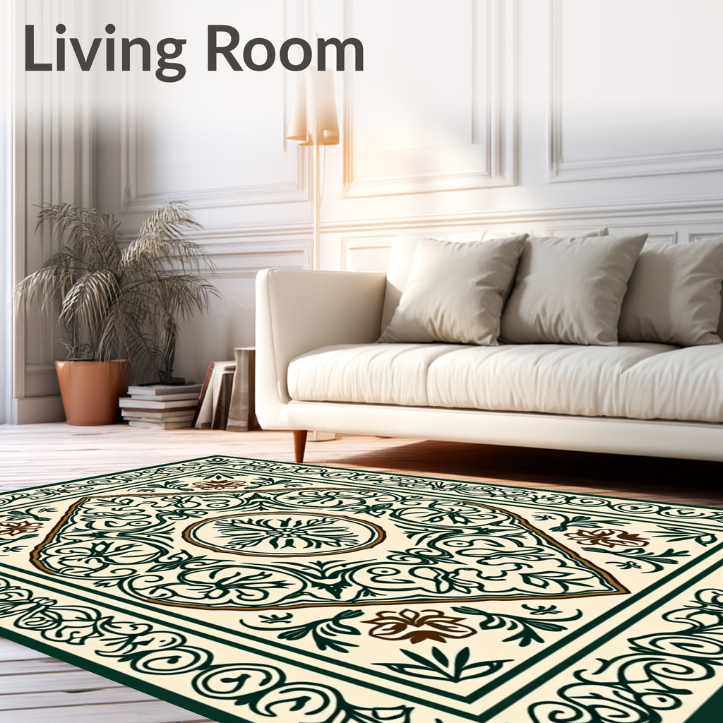 Classic Ivory Green Floral Scroll Rug