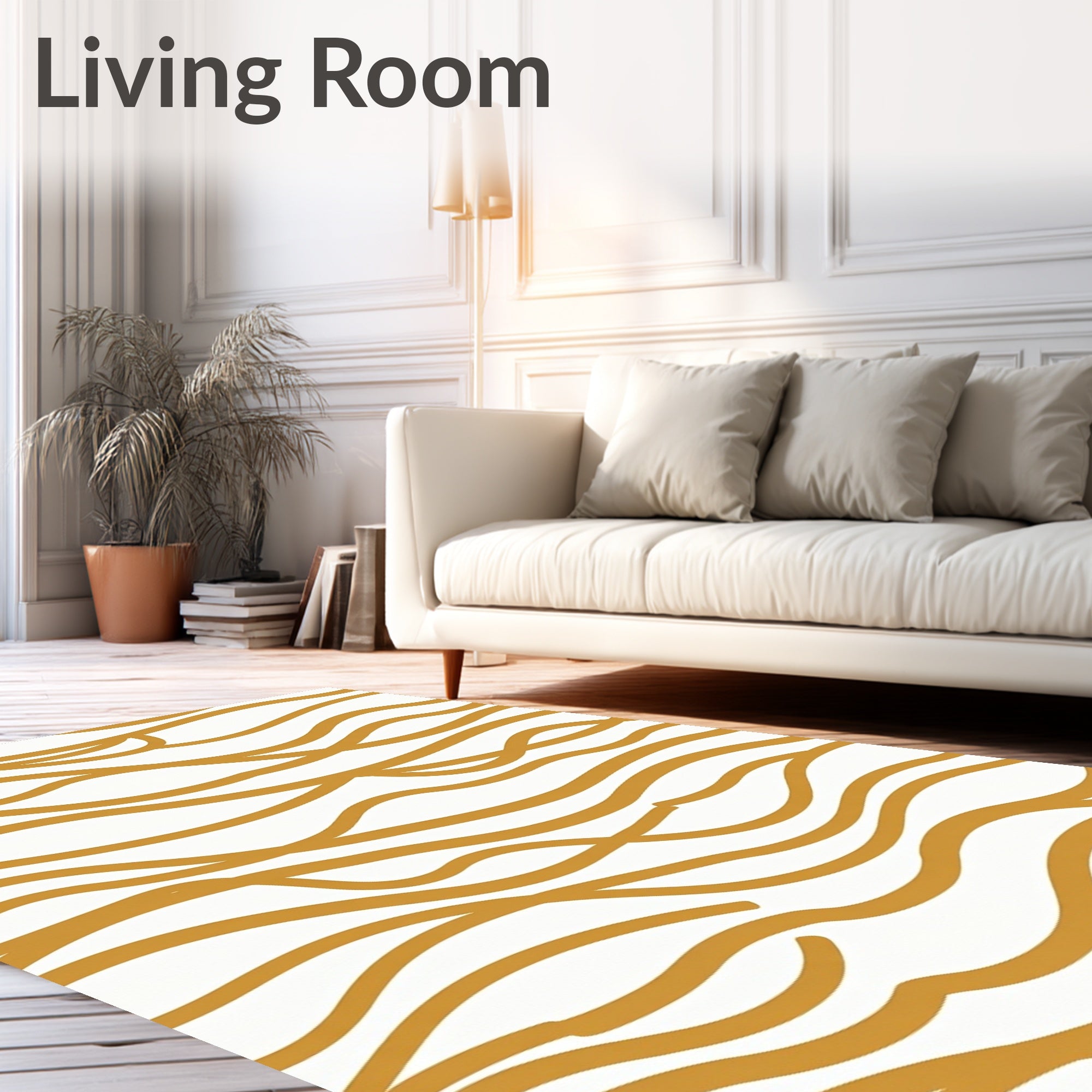 Golden Wavy Abstract Lines Rug