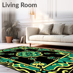 Bold Teal Yellow Floral Frame Rug