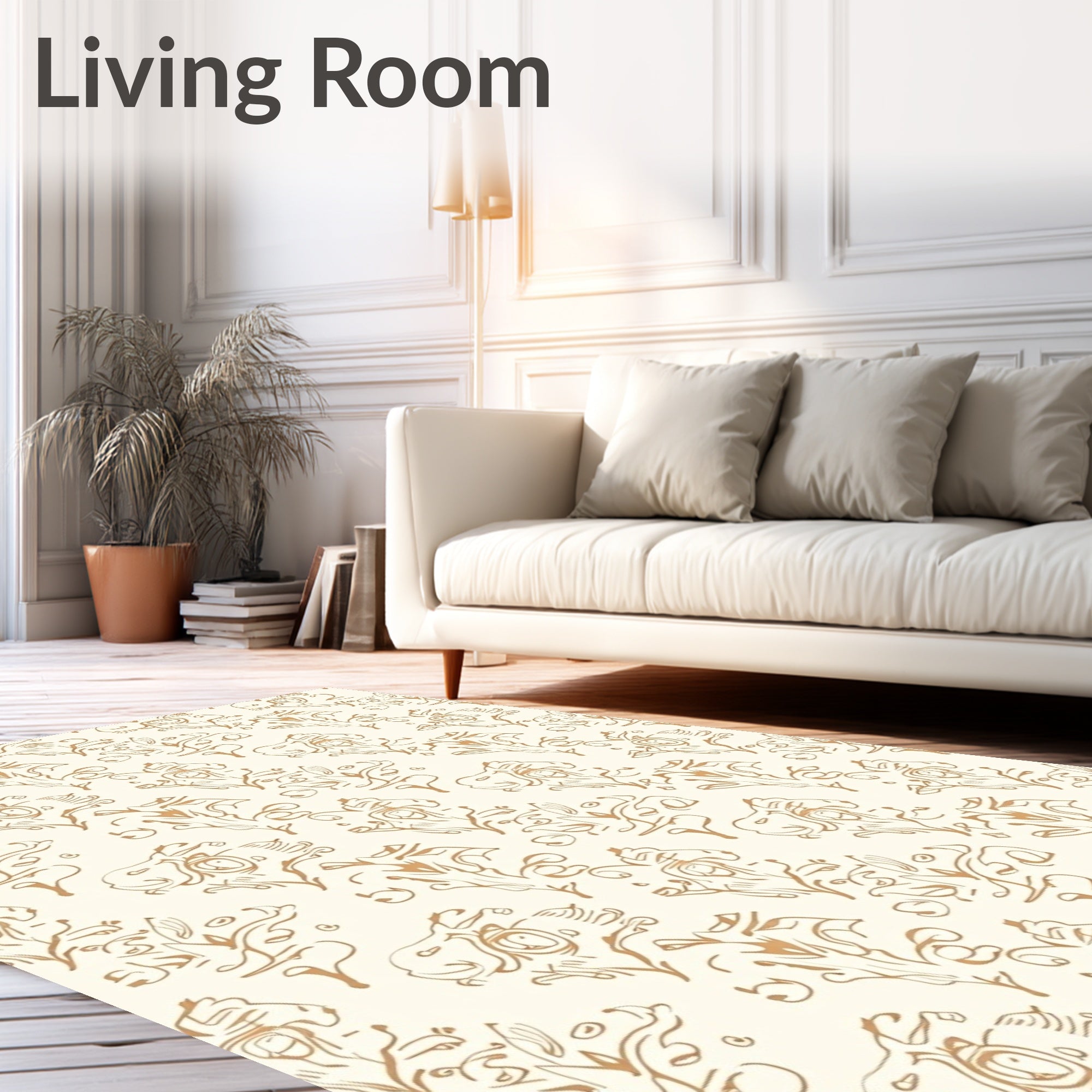 Ornate Floral Sketch Pattern Rug
