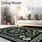 Elegant Light Green Floral Botanical Design Rug