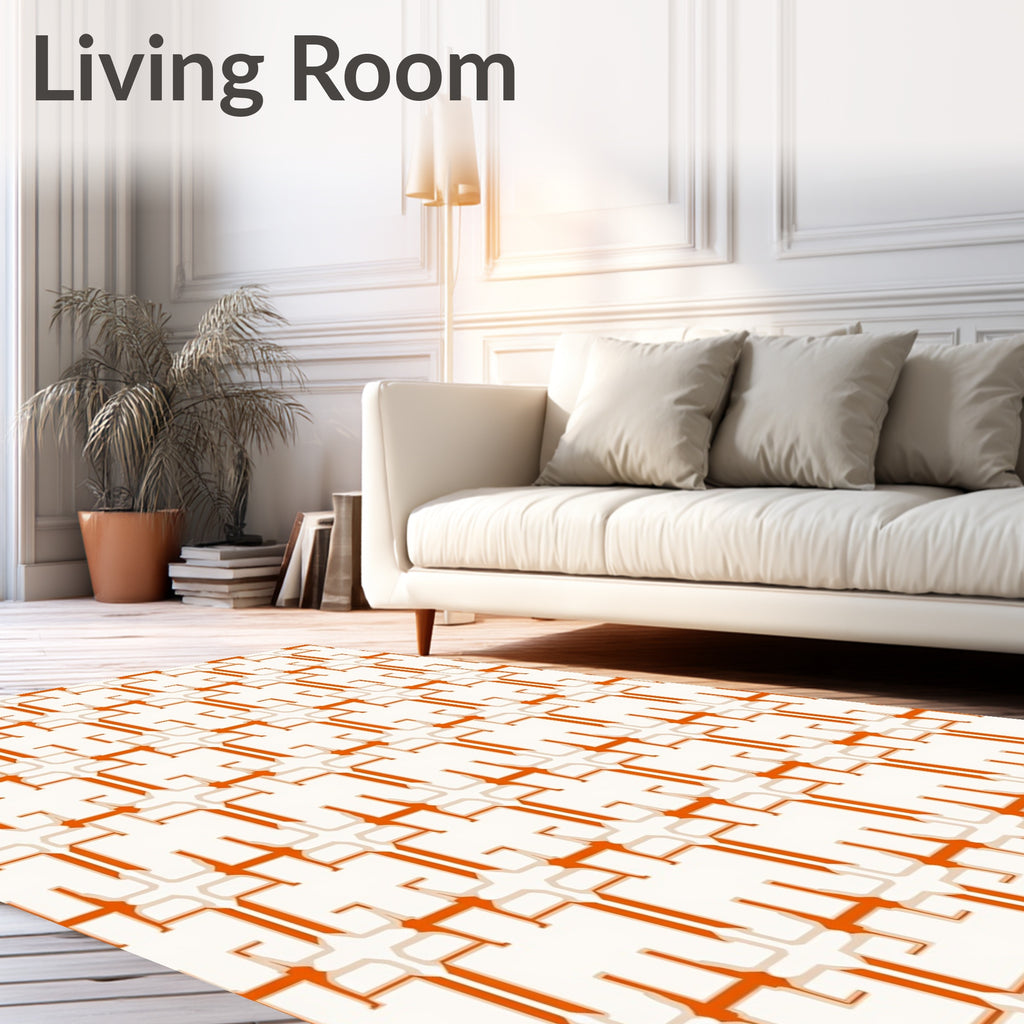 Orange Beige Geometric Interlocking Pattern Rug