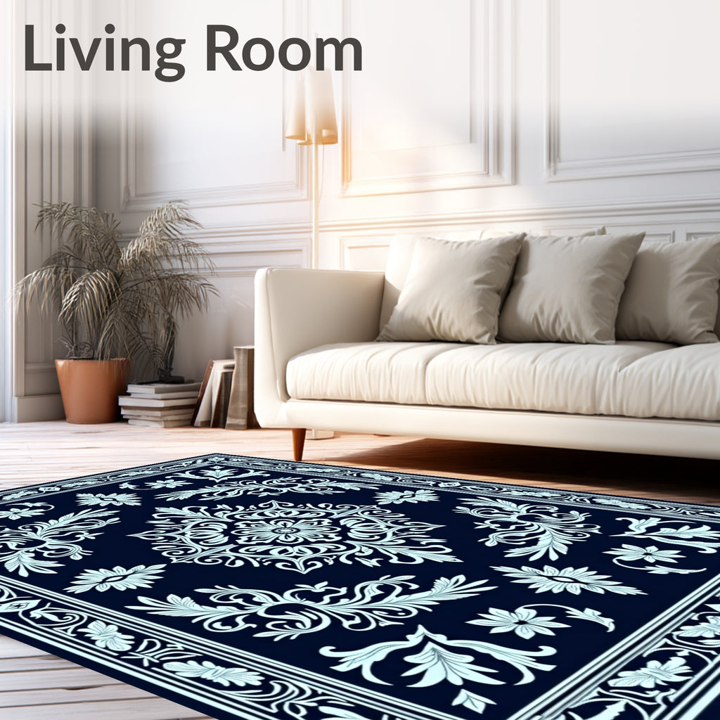 Classic Floral Medallion Dark Blue Rug