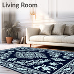 Classic Floral Medallion Dark Blue Rug