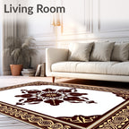 Rich Maroon Gold Floral Frame Rug