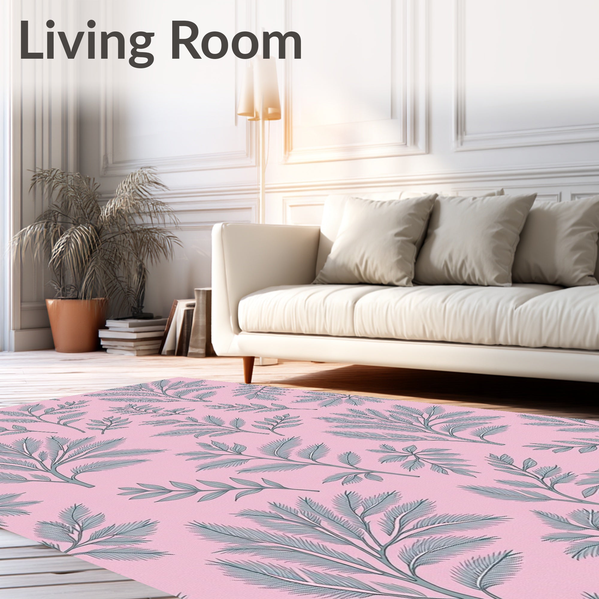 Pink Tropical Leaf Pattern Design Rug