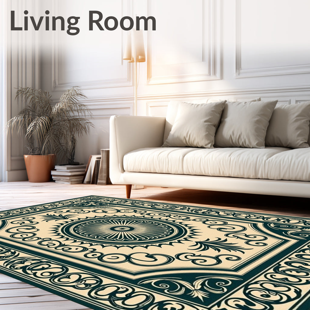 Elegant Floral Border Medallion Rug