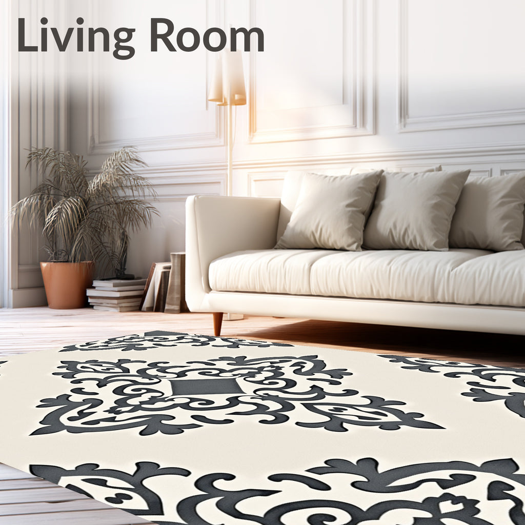 Damask-Inspired Filigree Scroll Pattern Rug