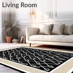 Black White Interwoven Grid Pattern Rug
