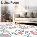 Floral Scrollwork With Pink Blossoms and Swirls Rug