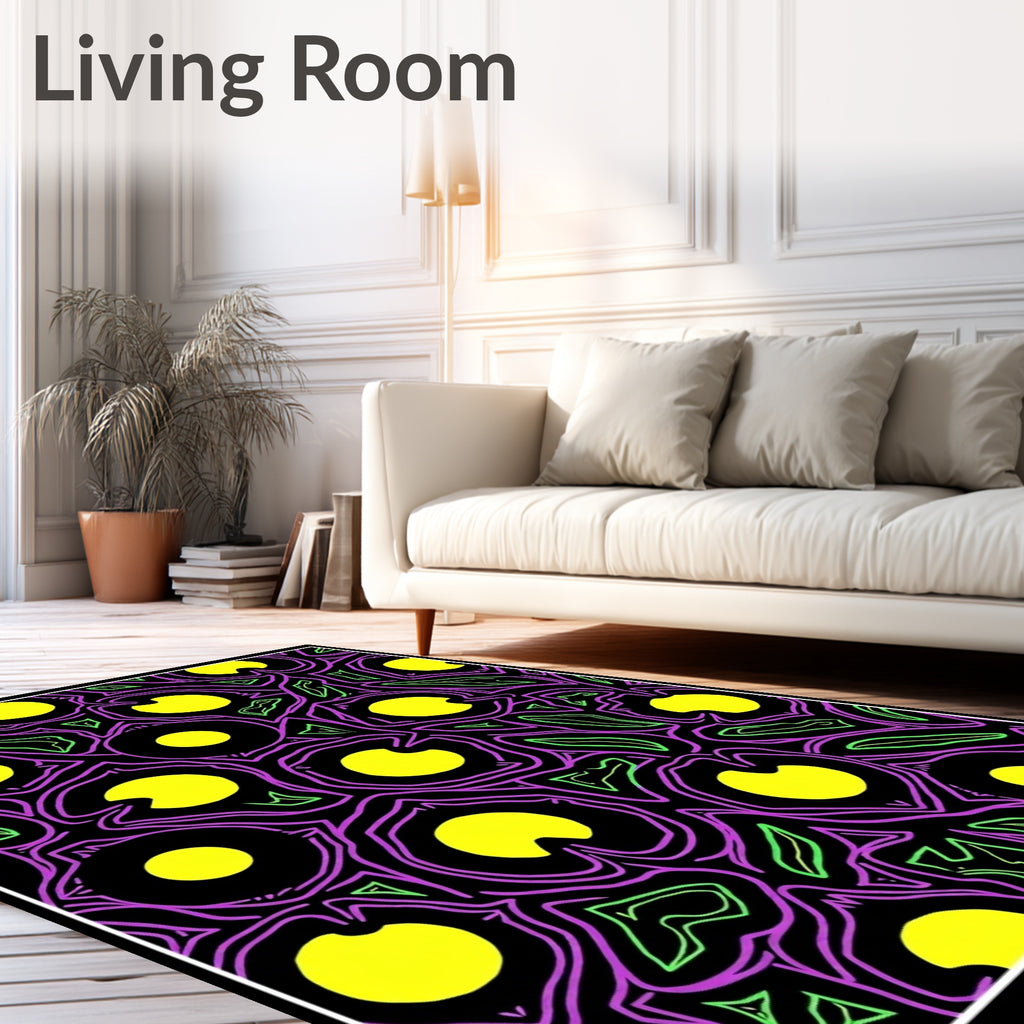 Abstract Yellow Circles Lines Pattern Rug
