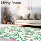 Pink Flower Vine Botanical Pattern Rug