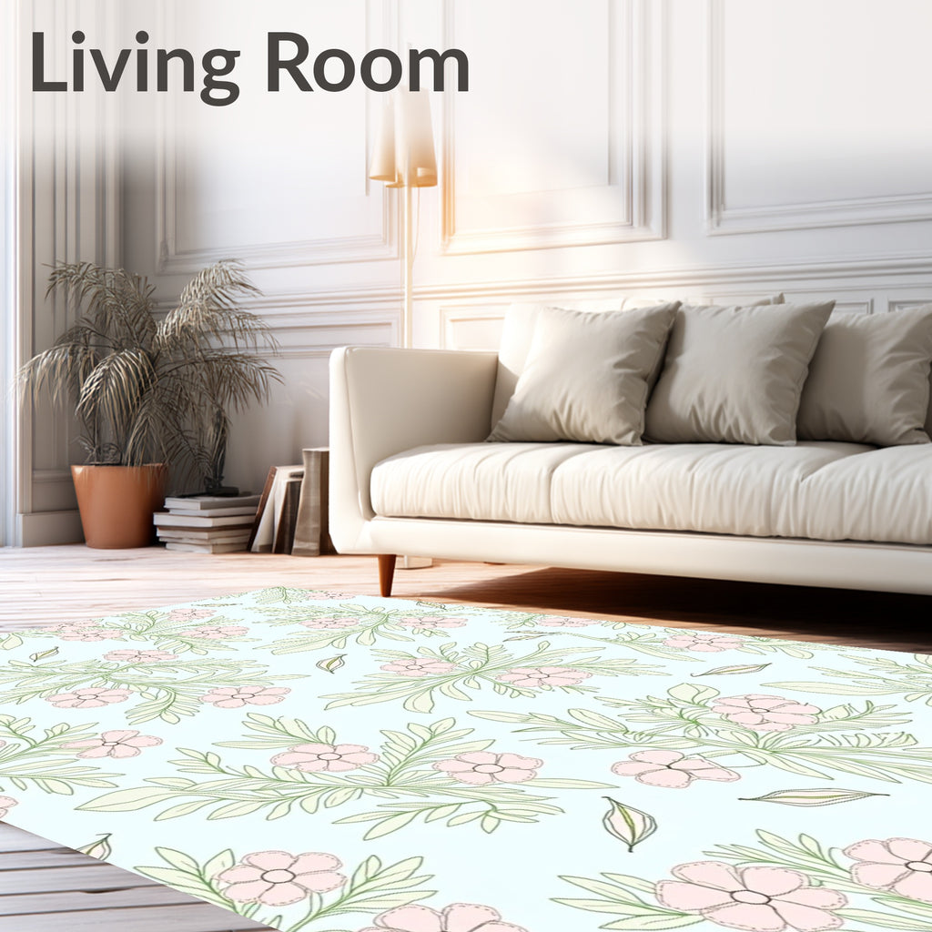 Soft Pink Floral Vine Pattern Rug