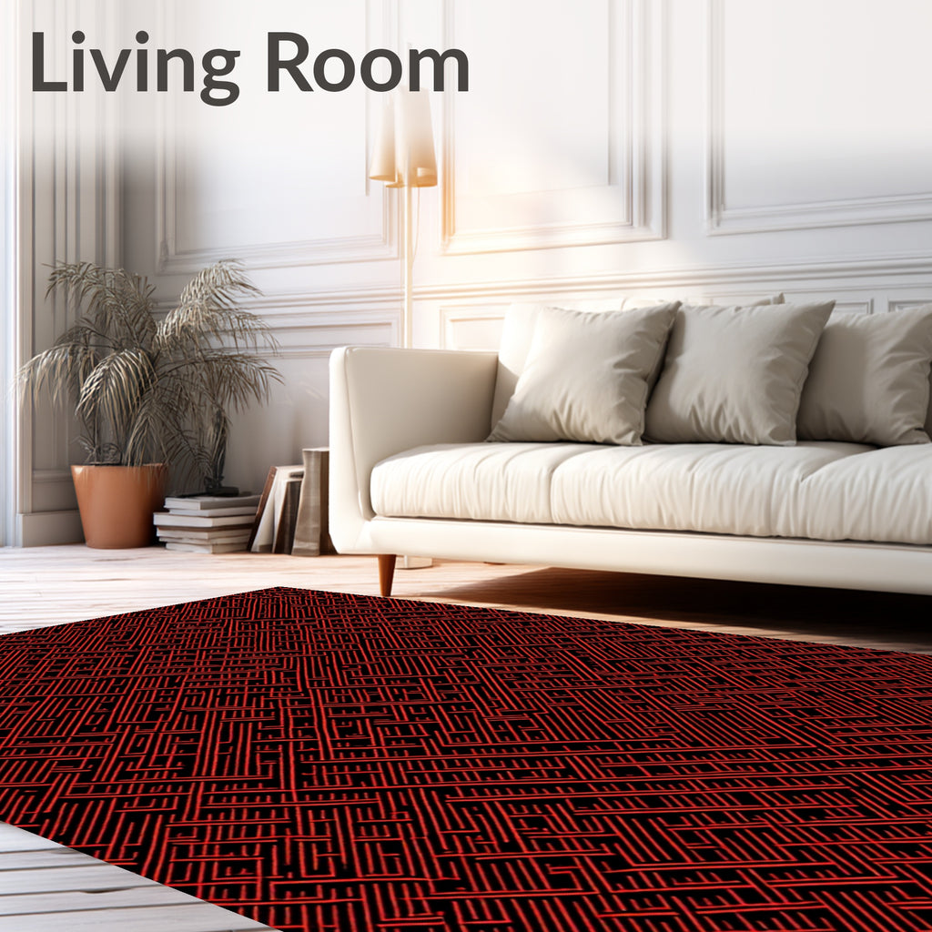 Bold Red Geometric Interlocking Pattern Rug