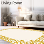 Ornate Gold Flourish Border Design Rug